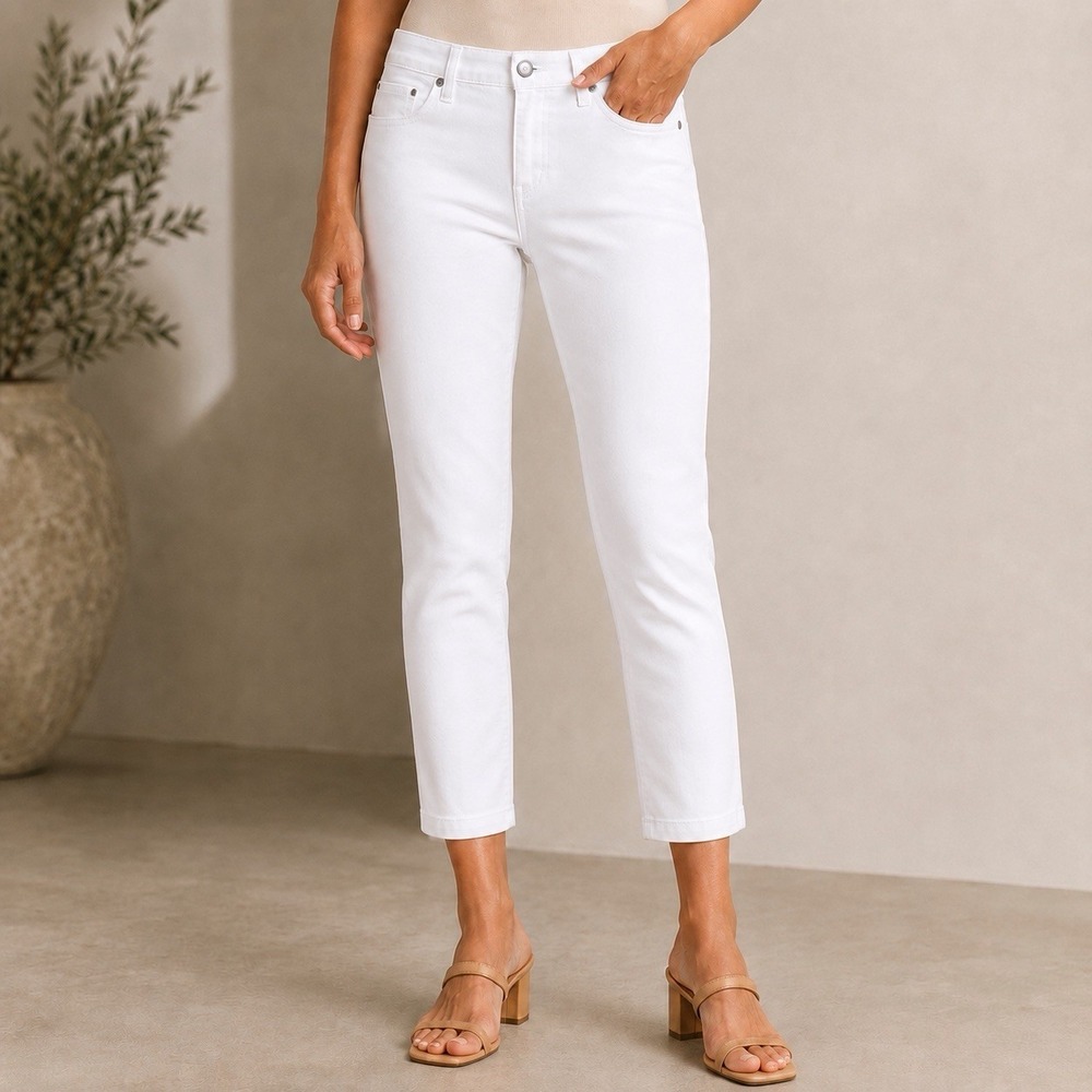 PAIGE‎ Kylie Crop White Jeans Womens 28 Stretch Denim Slim Straight USA Made